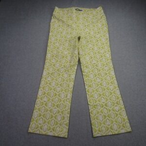 J McLaughlin Pants Womens 8 Yellow Green Leaf Print Wide Leg Crop Capri Tropical